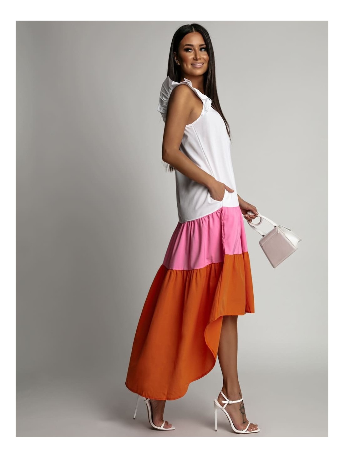 Asymmetrisches Kleid in Rosa und Orange FG648